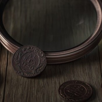 Stara brązowa moneta oparta na lupie